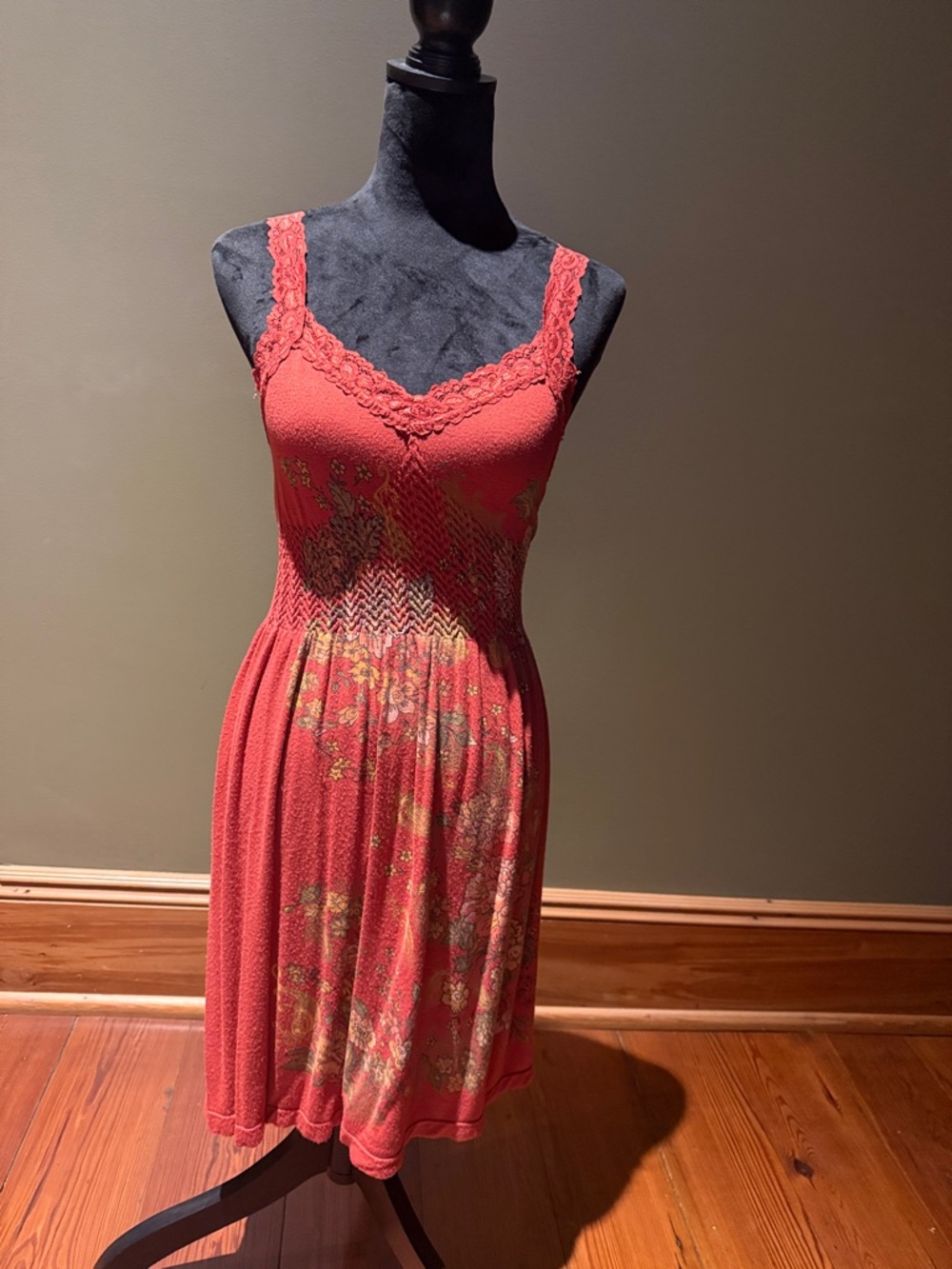 M. Rena Lace-Trim Burnt Orange Knit Dress
